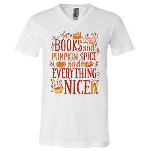 Books And Pumpkin Spice Fall V-Neck T-Shirt