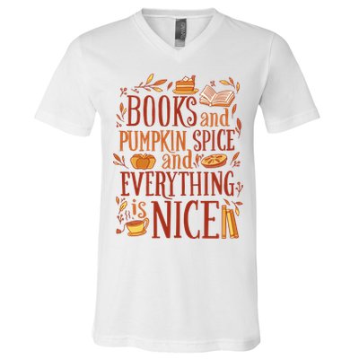 Books And Pumpkin Spice Fall V-Neck T-Shirt