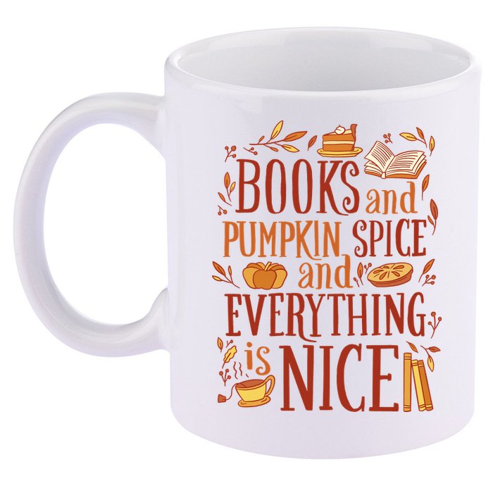 Books And Pumpkin Spice Fall 11oz C Handle Ceramic Mug