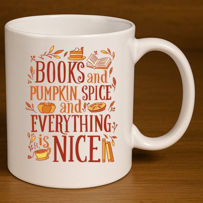 Books And Pumpkin Spice Fall 11oz C Handle Ceramic Mug