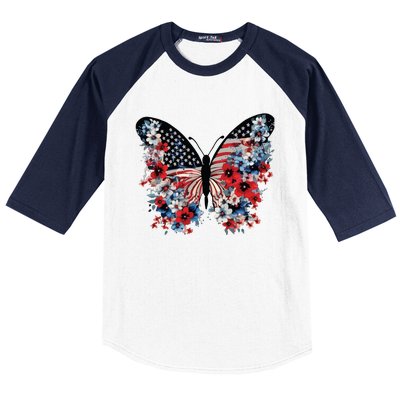 Butterfly America Patriotic 4th Of July Baseball Sleeve Shirt