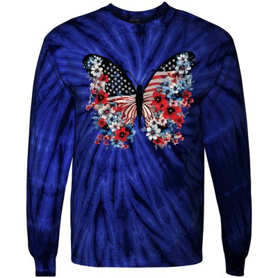 Butterfly America Patriotic 4th Of July Tie-Dye Long Sleeve Shirt