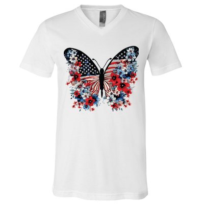 Butterfly America Patriotic 4th Of July V-Neck T-Shirt