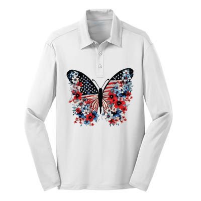 Butterfly America Patriotic 4th Of July Silk Touch Performance Long Sleeve Polo