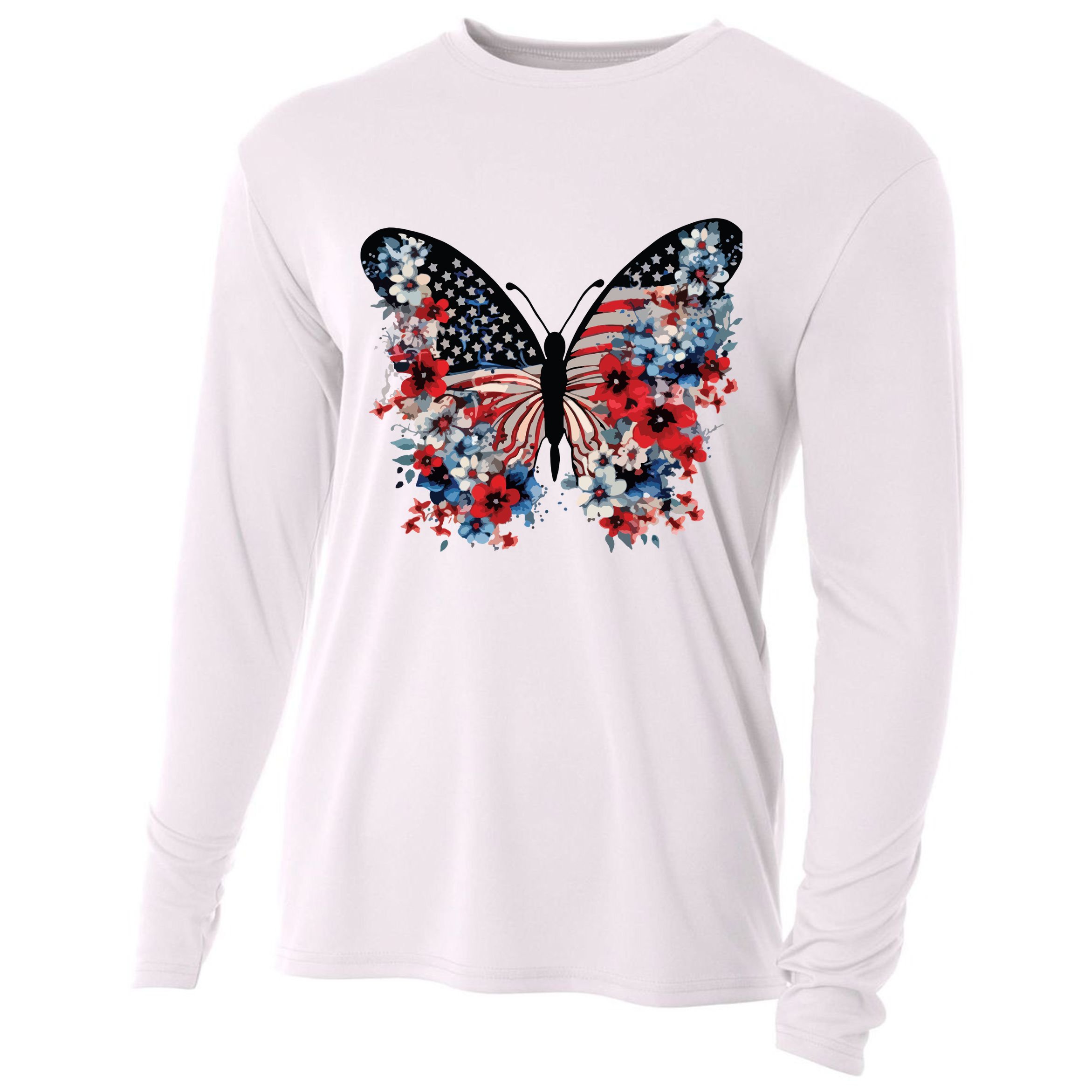 Butterfly America Patriotic 4th Of July Cooling Performance Long Sleeve Crew