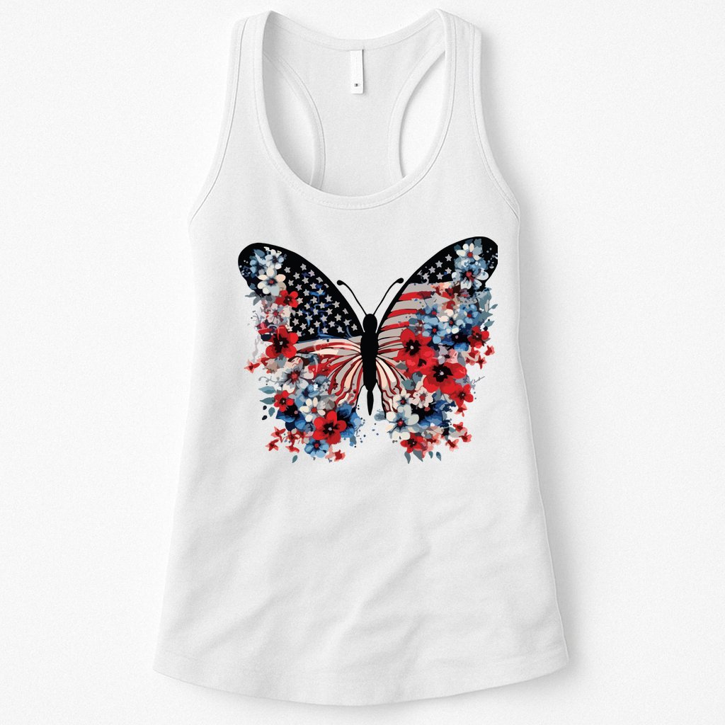 Butterfly America Patriotic 4th Of July Womens Tank Top