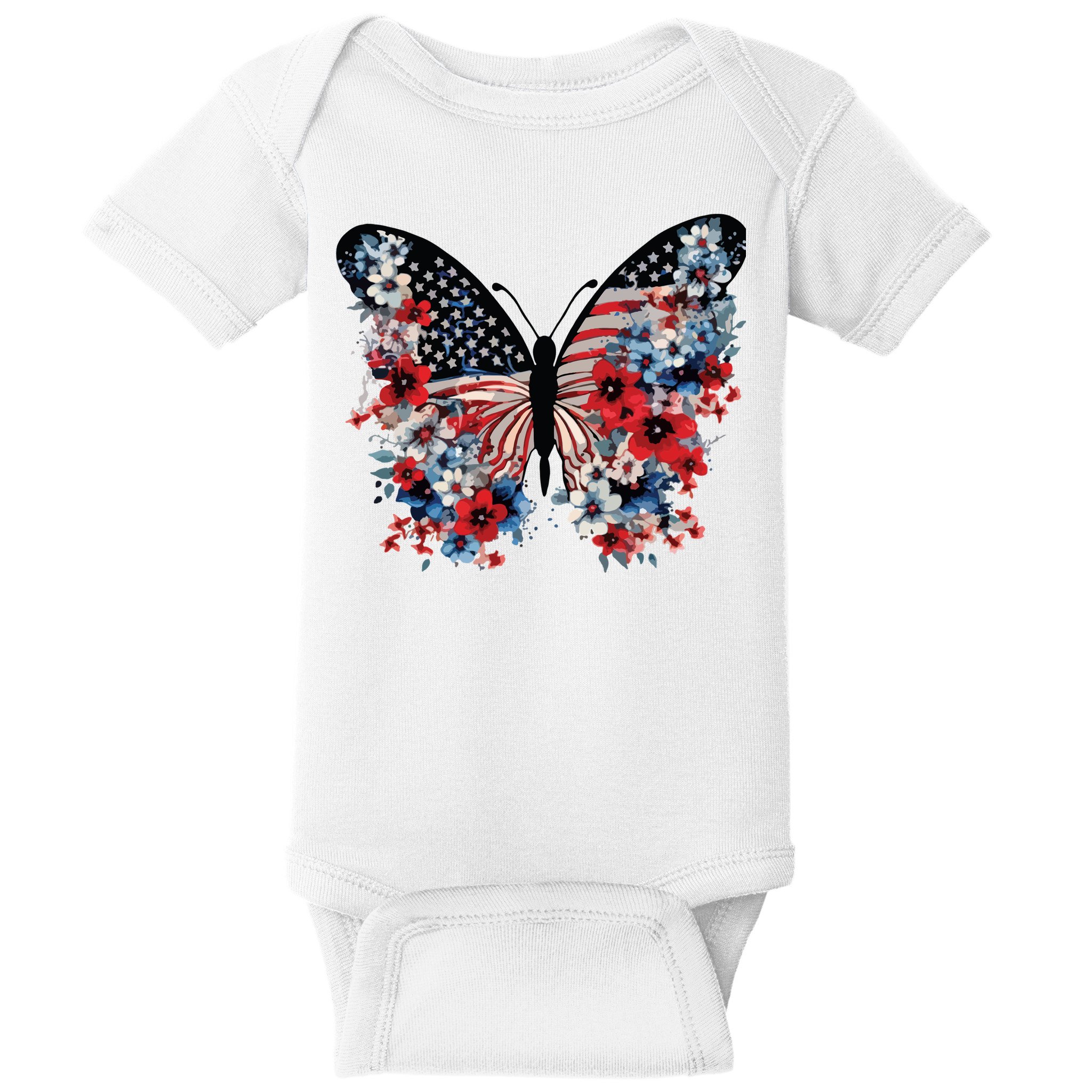 Butterfly America Patriotic 4th Of July Baby Bodysuit