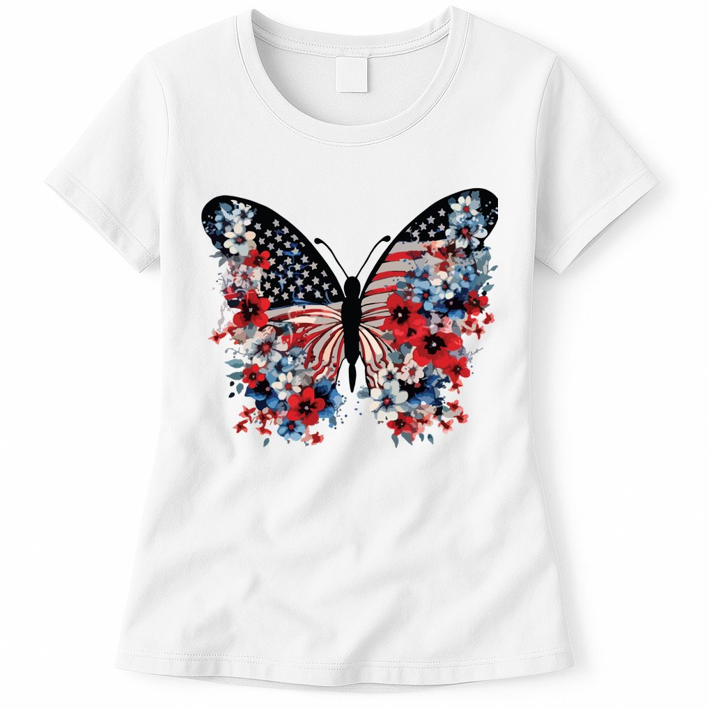 Butterfly America Patriotic 4th Of July Womens T-Shirt