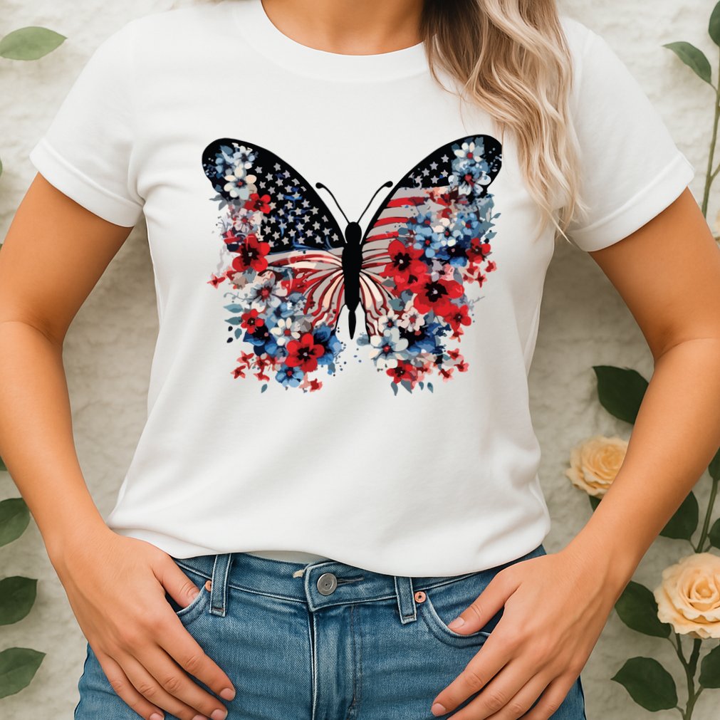 Butterfly America Patriotic 4th Of July Womens T-Shirt