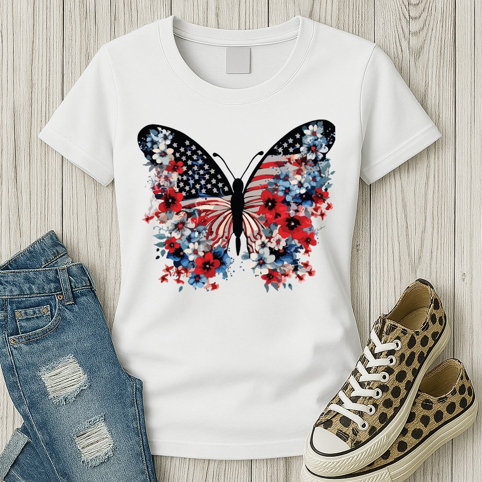 Butterfly America Patriotic 4th Of July Womens T-Shirt