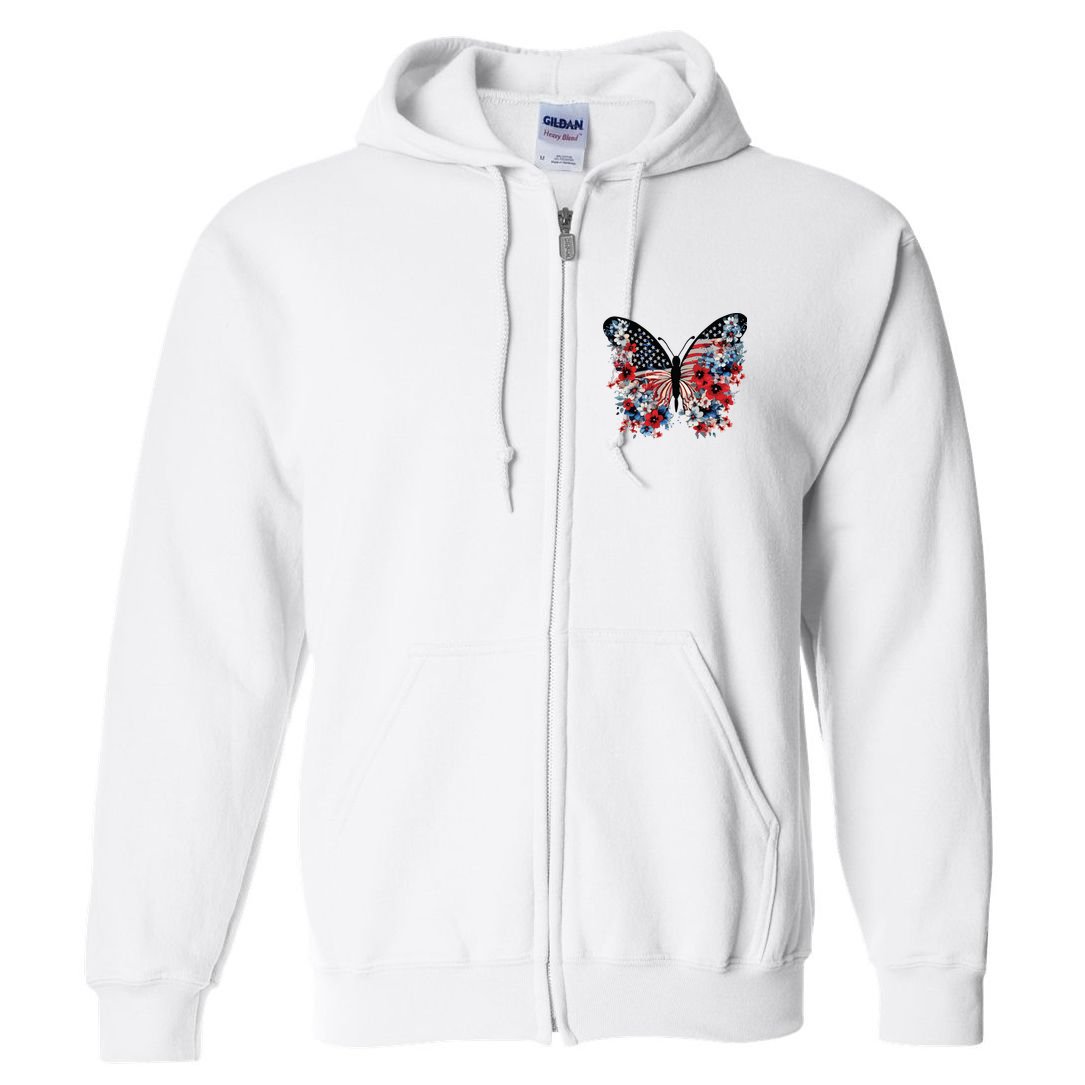 Butterfly America Patriotic 4th Of July Full Zip Hoodie