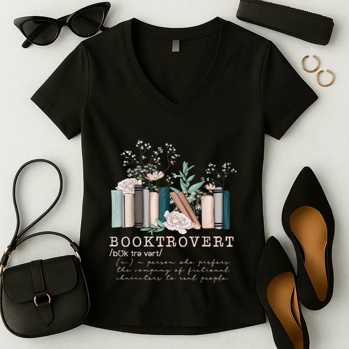 Booktrovert A Person Who Prefers The Company Of Fictional Characters To Read Peo Women's V-Neck T-Shirt