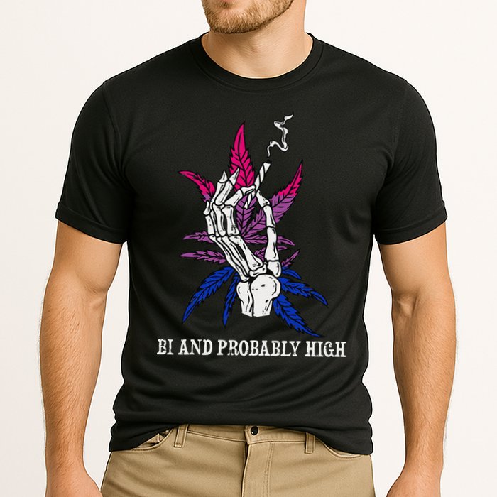 Bi And Probably High Skeleton Weed Cannabis 420 Stoner Performance Shirt