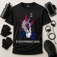Bi And Probably High Skeleton Weed Cannabis 420 Stoner Performance Shirt