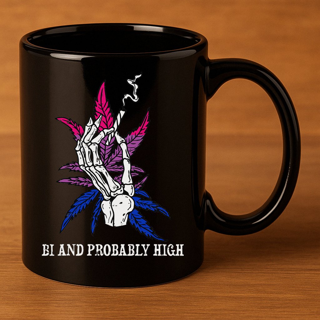 Bi And Probably High Skeleton Weed Cannabis 420 Stoner 11oz C Handle Ceramic Mug