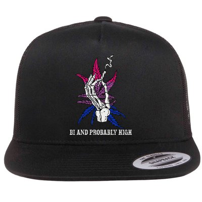Bi And Probably High Skeleton Weed Cannabis 420 Stoner Flat Bill Trucker Hat