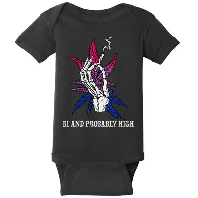 Bi And Probably High Skeleton Weed Cannabis 420 Stoner Baby Bodysuit