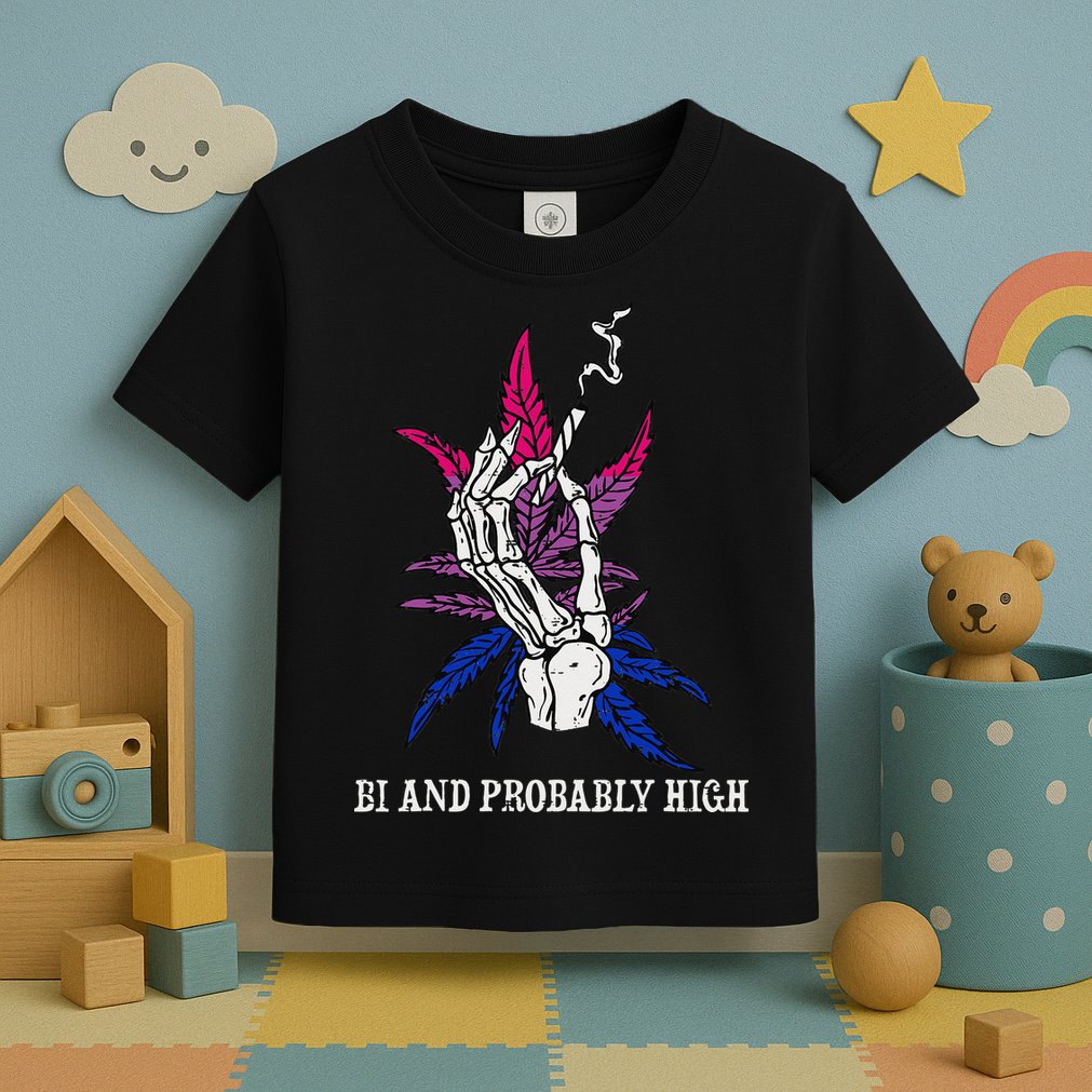 Bi And Probably High Skeleton Weed Cannabis 420 Stoner Toddler T-Shirt