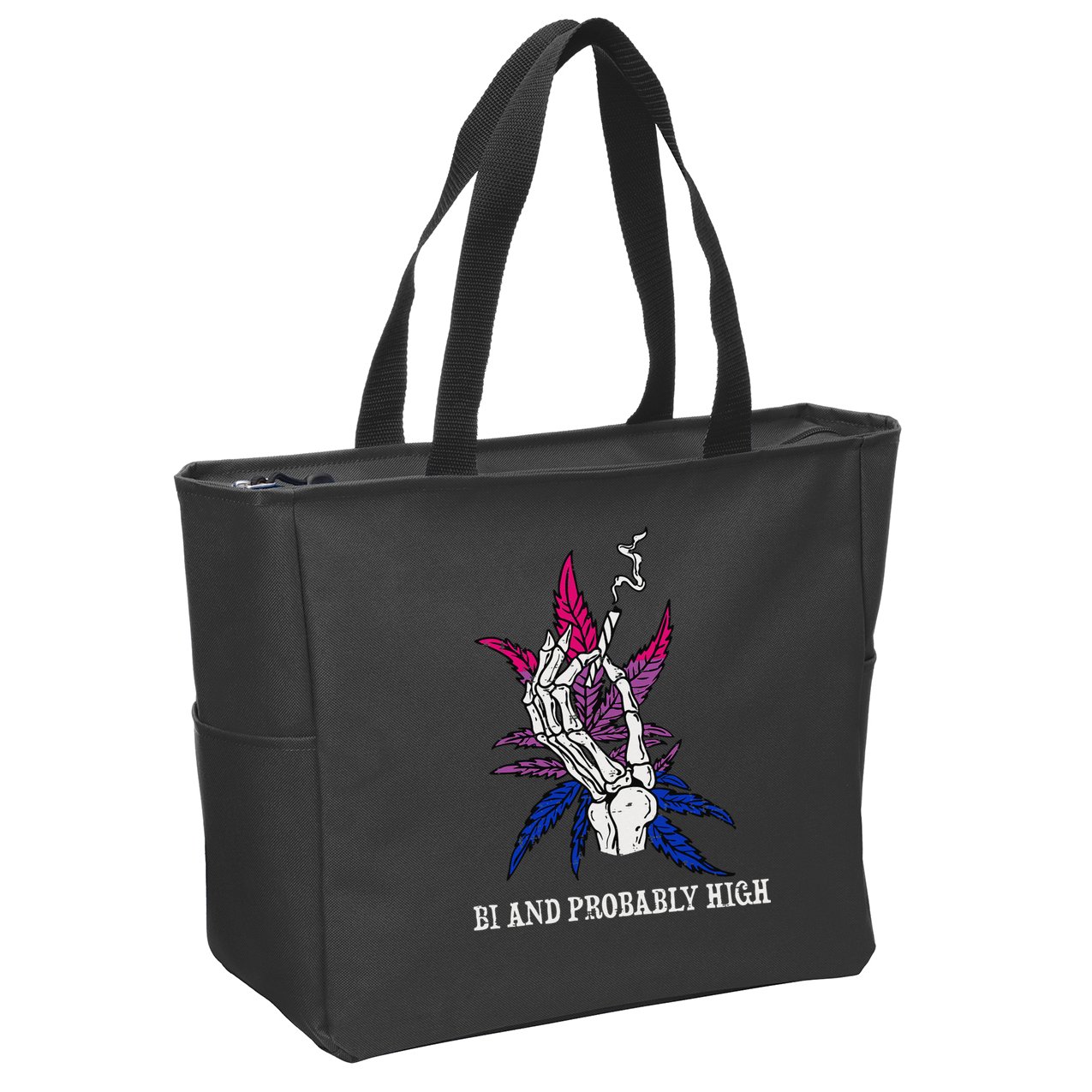 Bi And Probably High Skeleton Weed Cannabis 420 Stoner Zip Tote Bag