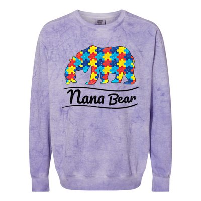 Bear Autism Puzzle Awareness Nana Bear Funny Gift Great Gift Colorblast Crewneck Sweatshirt