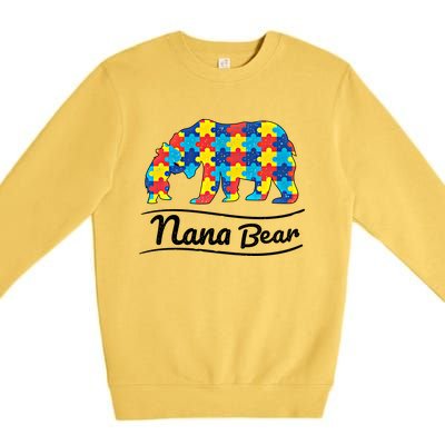 Bear Autism Puzzle Awareness Nana Bear Funny Gift Great Gift Premium Crewneck Sweatshirt