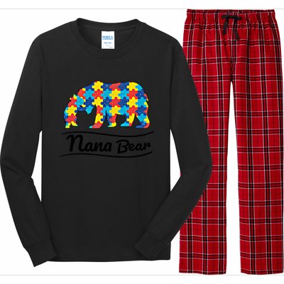 Bear Autism Puzzle Awareness Nana Bear Funny Gift Great Gift Long Sleeve Pajama Set