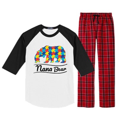 Bear Autism Puzzle Awareness Nana Bear Funny Gift Great Gift Raglan Sleeve Pajama Set