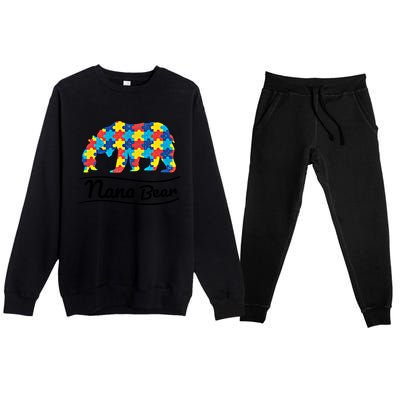 Bear Autism Puzzle Awareness Nana Bear Funny Gift Great Gift Premium Crewneck Sweatsuit Set