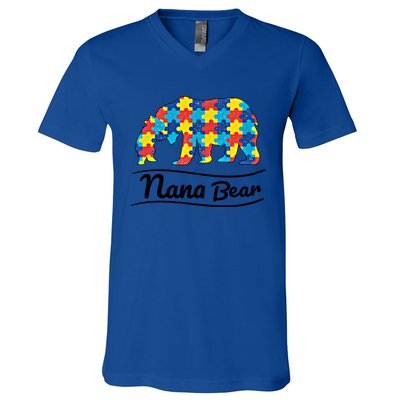 Bear Autism Puzzle Awareness Nana Bear Funny Gift Great Gift V-Neck T-Shirt