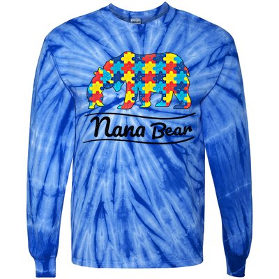 Bear Autism Puzzle Awareness Nana Bear Funny Gift Great Gift Tie-Dye Long Sleeve Shirt