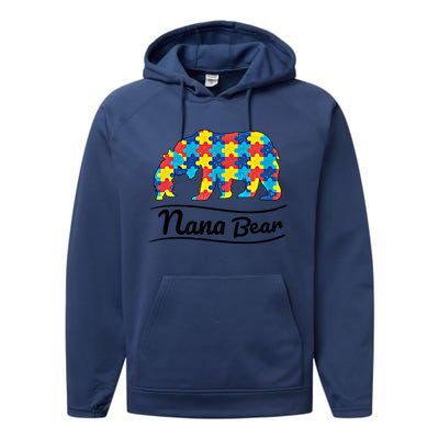 Bear Autism Puzzle Awareness Nana Bear Funny Gift Great Gift Performance Fleece Hoodie