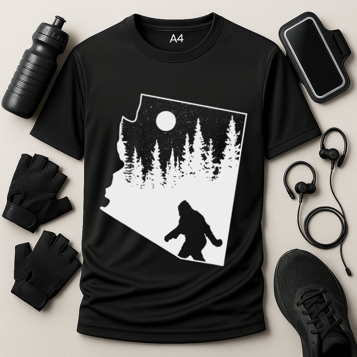 Bigfoot Arizona Pride Funny Sasquatch Arizona Map Distressed Cooling Performance Crew T-Shirt