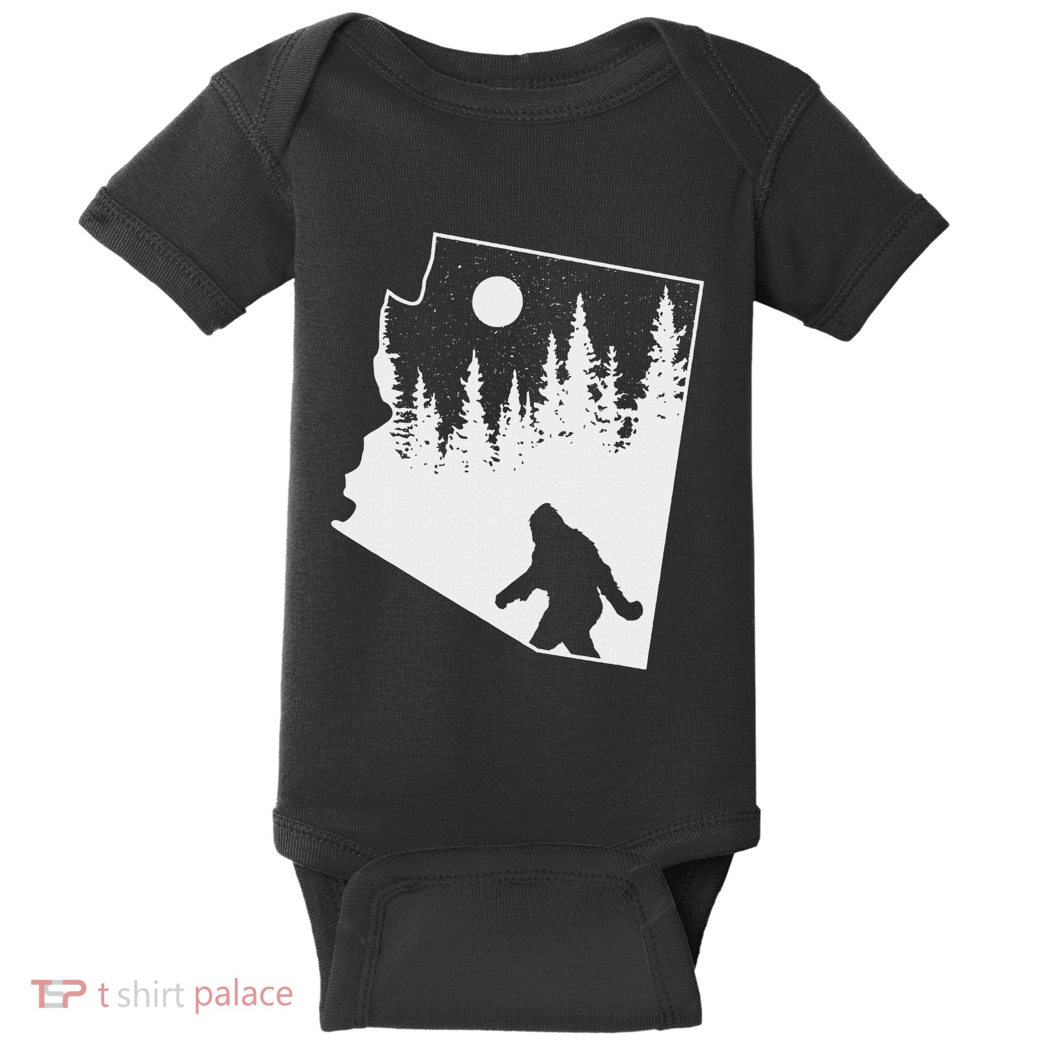 Bigfoot Arizona Pride Funny Sasquatch Arizona Map Distressed Baby Bodysuit