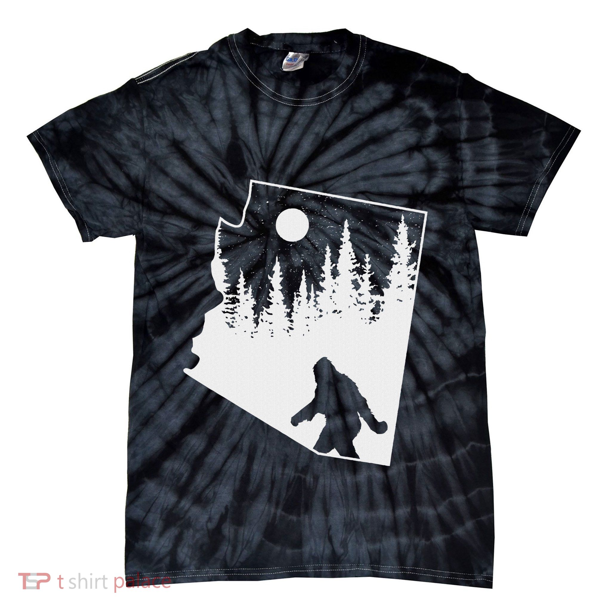 Bigfoot Arizona Pride Funny Sasquatch Arizona Map Distressed Tie-Dye T-Shirt
