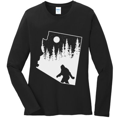 Bigfoot Arizona Pride Funny Sasquatch Arizona Map Distressed Ladies Long Sleeve Shirt