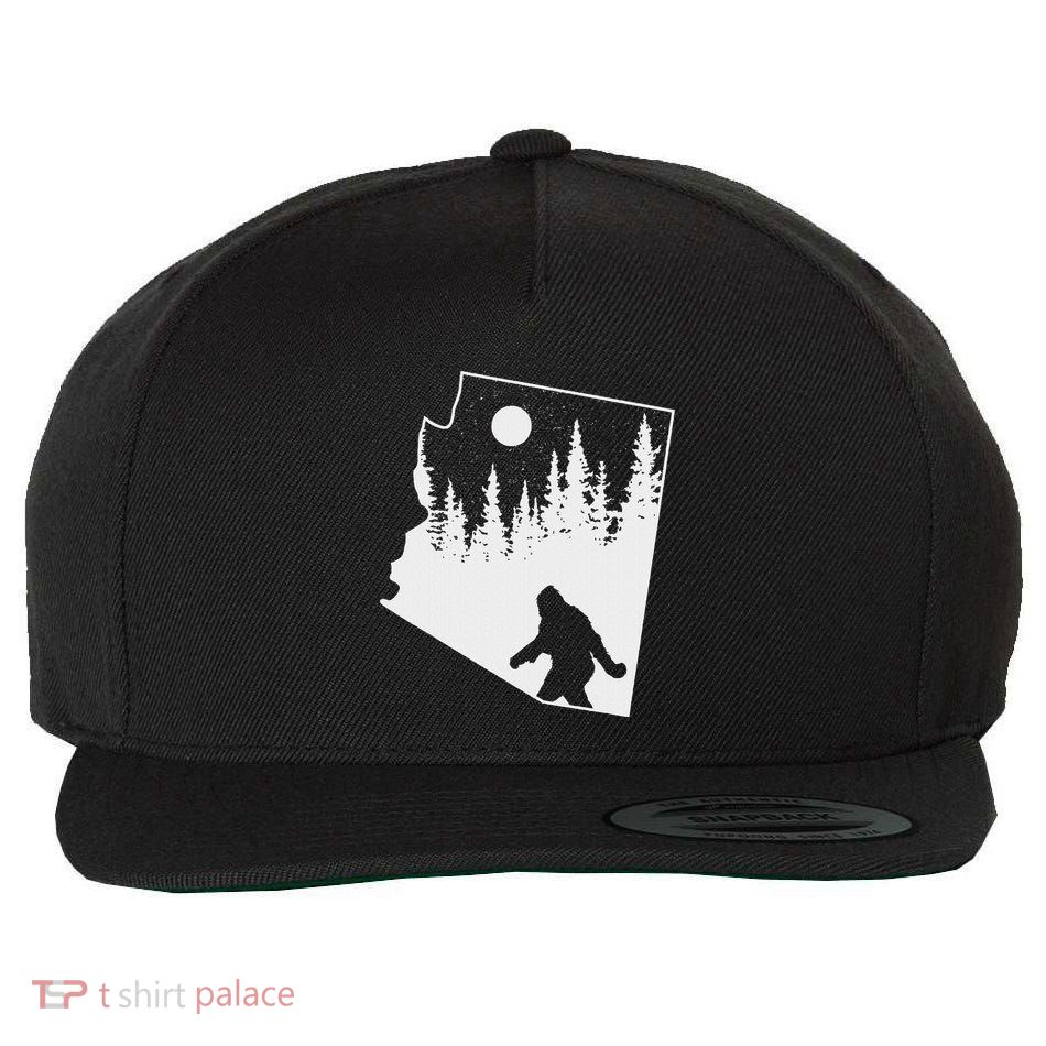 Bigfoot Arizona Pride Funny Sasquatch Arizona Map Distressed Wool Snapback Cap