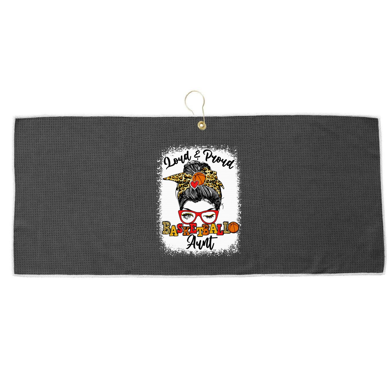 Basketball Aunt Proud and Stylish with a Messy Bun Large Microfiber Waffle Golf Towel