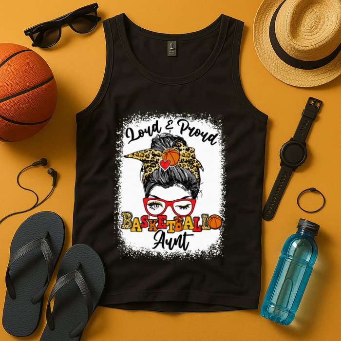 Basketball Aunt Proud and Stylish with a Messy Bun Tank Top