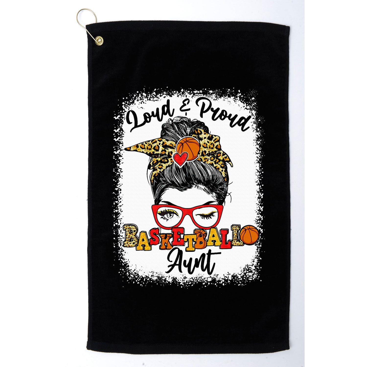 Basketball Aunt Proud and Stylish with a Messy Bun Golf Towel