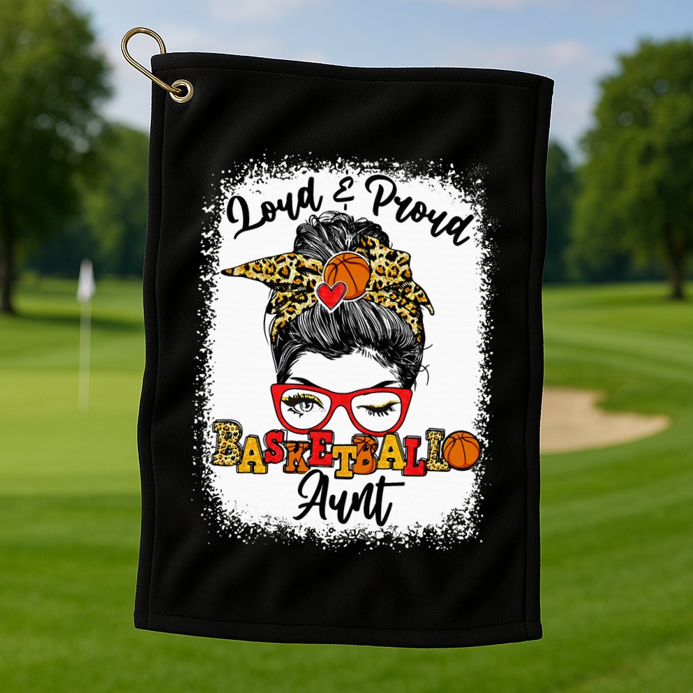 Basketball Aunt Proud and Stylish with a Messy Bun Golf Towel