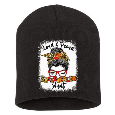 Basketball Aunt Proud and Stylish with a Messy Bun Short Acrylic Beanie