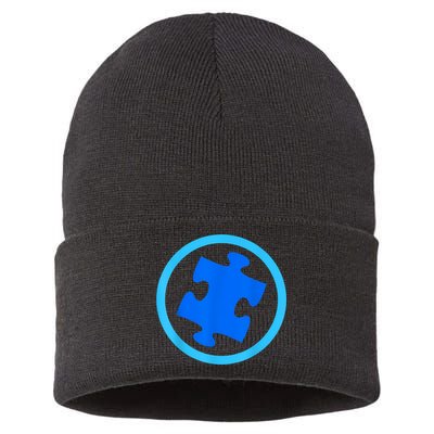 Blue Autism Puzzle for Autism Awareness Sustainable Knit Beanie
