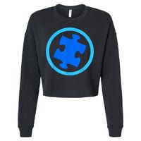 Blue Autism Puzzle for Autism Awareness Cropped Pullover Crew