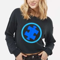 Blue Autism Puzzle for Autism Awareness Cropped Pullover Crew