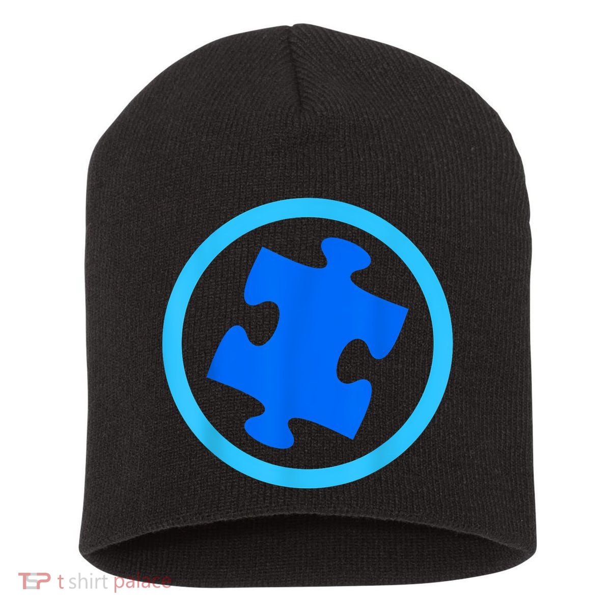 Blue Autism Puzzle for Autism Awareness Short Acrylic Beanie