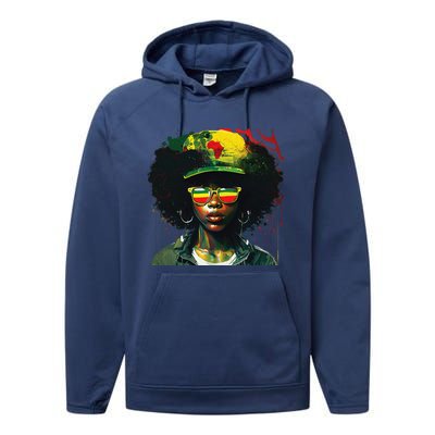 Black Afro Queen Melanin Dripping African Womens Juneteenth Performance Fleece Hoodie