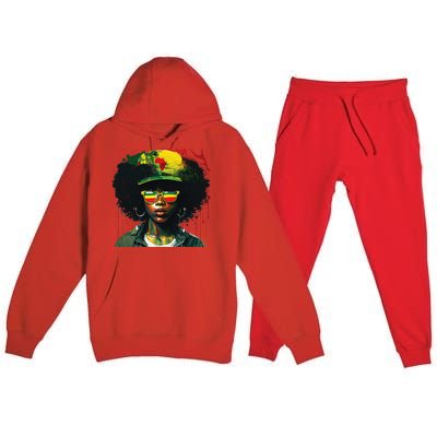 Black Afro Queen Melanin Dripping African Womens Juneteenth Premium Hooded Sweatsuit Set