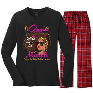 Birthday A Queen Was Born In March Black Wo Gifts Women's Long Sleeve Flannel Pajama Set 