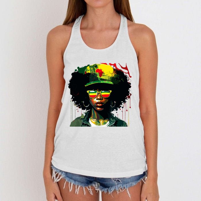 Black Afro Queen Melanin Dripping African Juneteenth Women's Knotted Racerback Tank