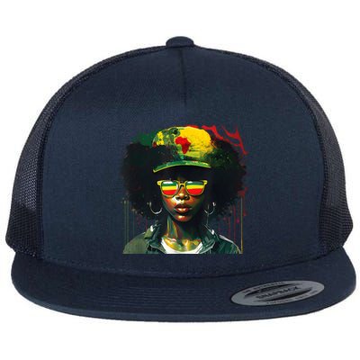 Black Afro Queen Melanin Dripping African Womens Juneteenth Flat Bill Trucker Hat